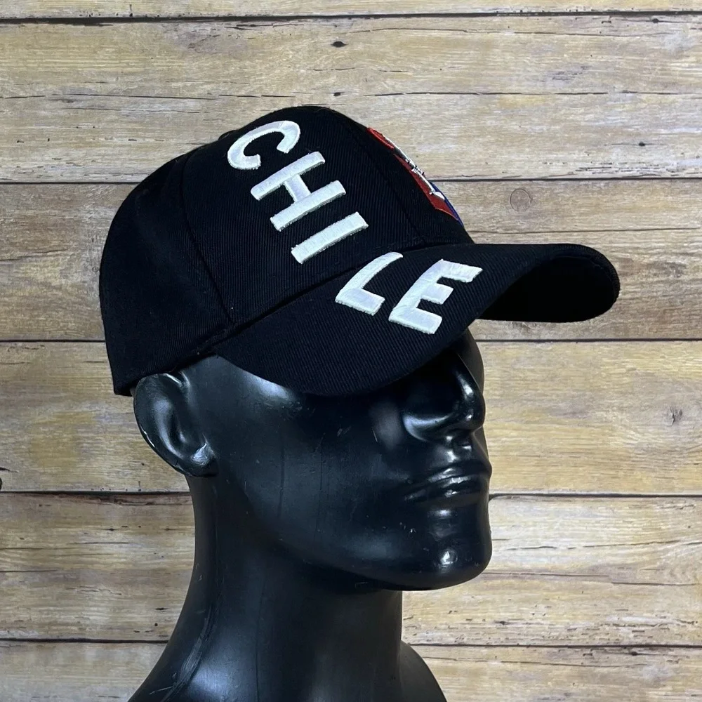 Chile Souvenir Baseball Cap Black Embroidered Adjustable Hat One Size‎ Fits All